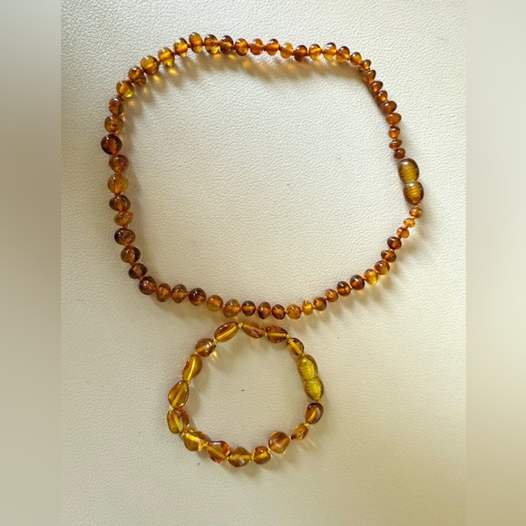 Baltic Amber Baby Necklace & Bracelet Set – Cognac Baroque Beads – Unisex - Picture 1 of 3